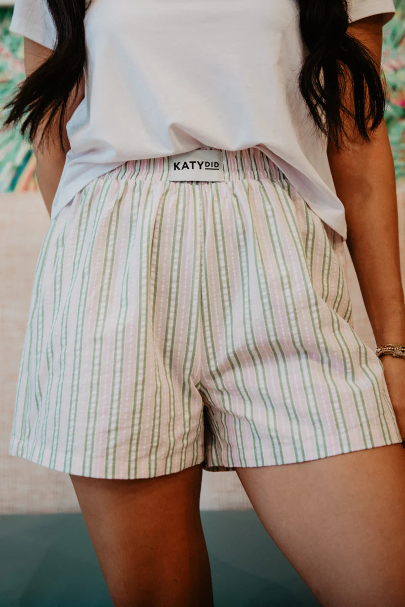 Light Pink and Green Striped Boxer Shorts
