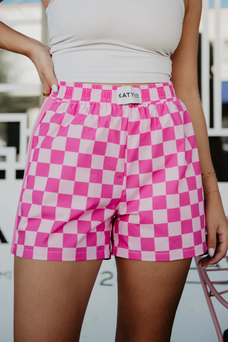 Hot Pink Checkered Cute Women's Boxer Shorts