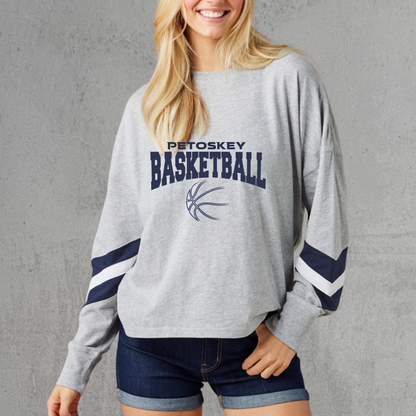 Petoskey Basketball: Ladies Essential Boxy Varsity Long Sleeve Tee