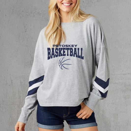 Petoskey Basketball: Ladies Essential Boxy Varsity Long Sleeve Tee