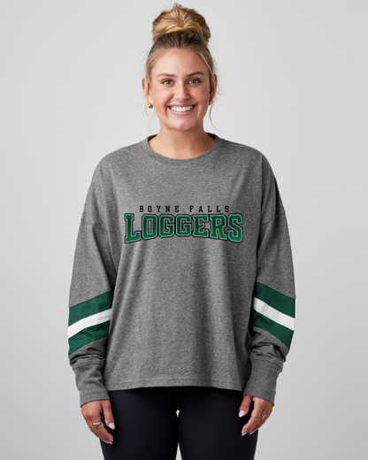 Boyne Falls: Ladies Essential Boxy Varsity Long Sleeve Tee