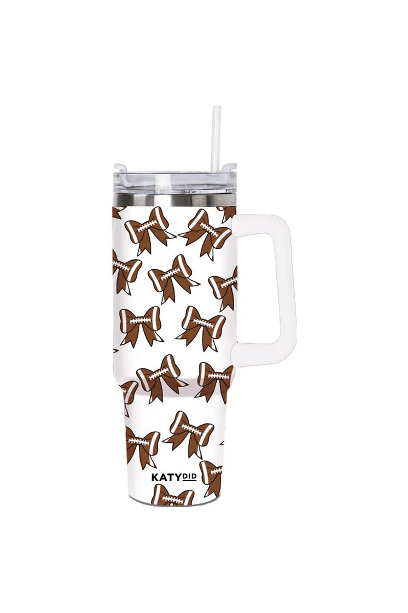 Football Bows All Over Tumbler Cup w/ Handle