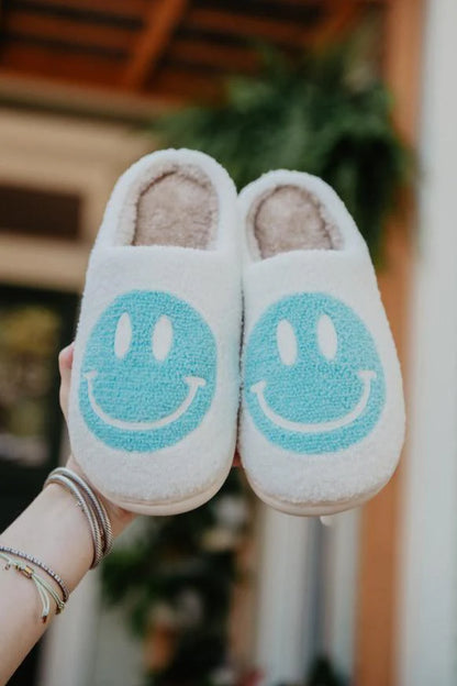 Aqua Happy Face Cozy Slippers