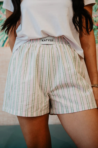 Light Pink and Green Striped Boxer Shorts