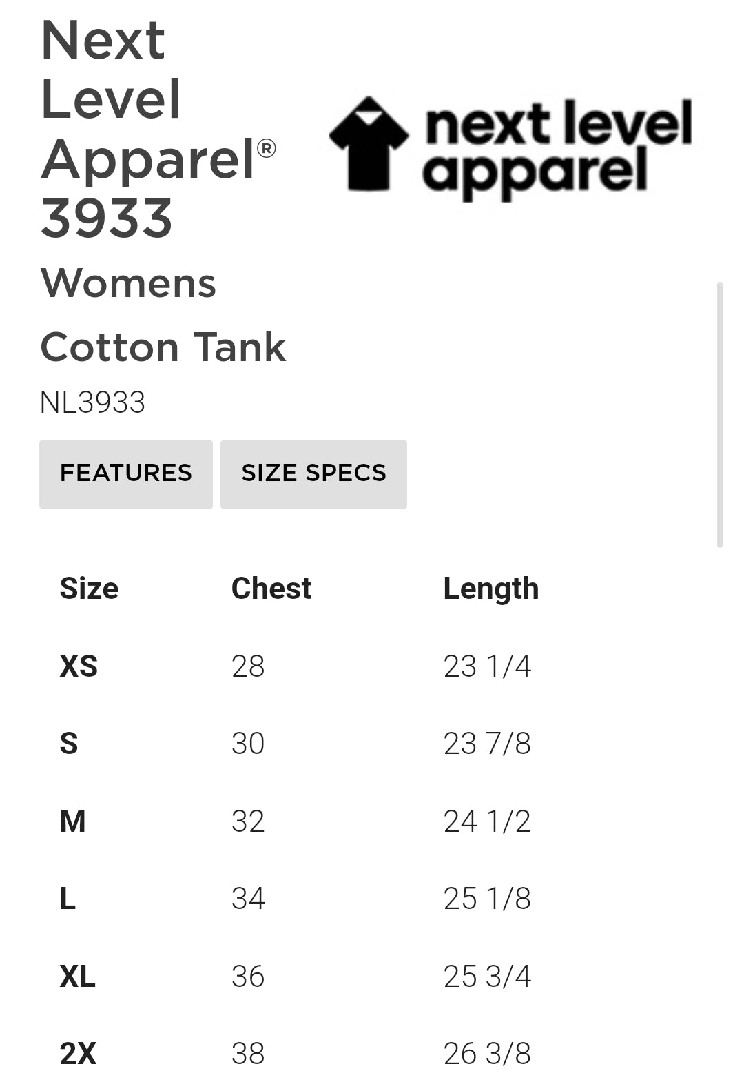 Next Level Apparel
Womens Cotton Tank