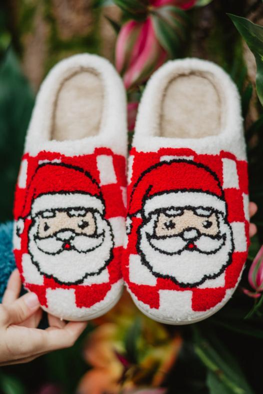 Santa Checkered Sherpa Slippers